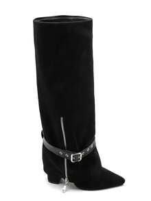 Bottes Haute Femme à Bout Pointu Avec Ceinture Décorative – Look Western Chic And Contemporain - Black - 1 - View 3