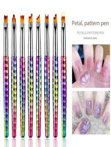 Juego de 8 piezas de bolígrafos de arte de uñas con flores, pétalos pintados, bolígrafos con flores, postes de panal electrolíticos, bolígrafos de arte de uñas con múltiples formas, suministros de arte de uñas, herramientas de arte de uñas, accesorios de arte de uñas