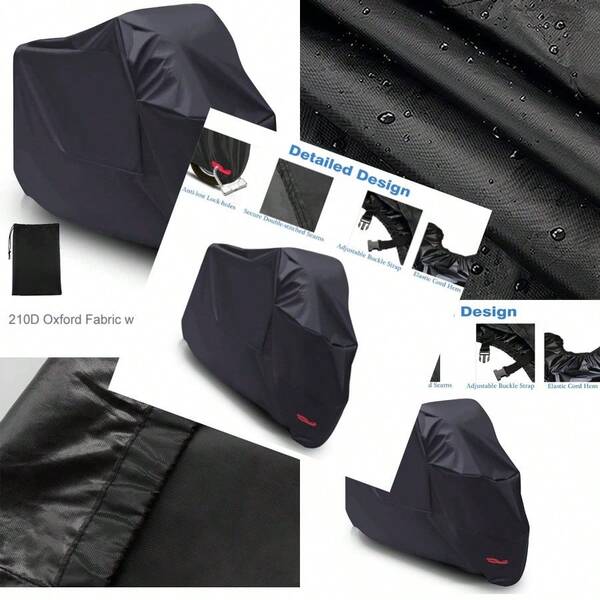 Motorcycle Cover Waterproof Outdoor Motorbike Scooter Cover Water Dust UV Protective For Outside Storage Indoor Scooter Covers With Lock Holes PU Coating Elastic Hems And Wind Buckle Black (XL 97*41*49in 245*105*125cm)