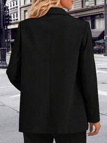 Solid Color Button Pocket Office Long Sleeve Women Coats