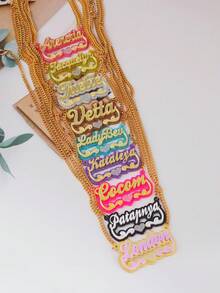 Dây chuyền khắc tên theo yêu cầu - Dây chuyền khắc tên lấp lánh - Dây chuyền khắc tên bằng acrylic - Mặt dây chuyền khắc tên cá nhân với ren hình trái tim lấp lánh - Dây chuyền khắc tên - Quà tặng tùy chỉnh màu vàng, phong cách, thời trang mùa thu, cổ điển, unisex, đơn giản, thường ngày, hipster, gothic, punk. Quà tặng lý tưởng độc đáo dành cho người yêu, bạn trai, bạn gái, bố, mẹ, trang sức cho phụ nữ. - vàng - Xem 9