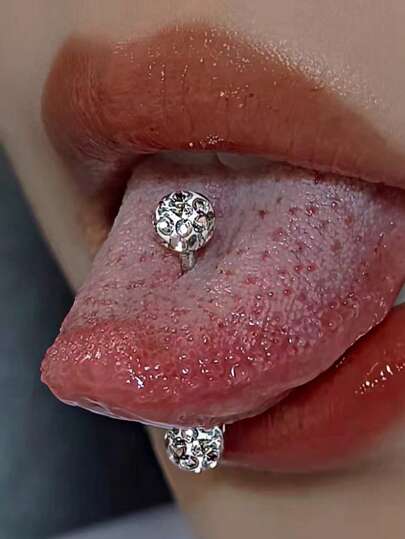 1 pieza Joya para perforación de lengua de acero de titanio con decoración de strass de lujo para mujeres