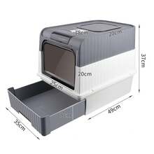 Cat Litter Box, Enclosed Toilet House, Cat Litter Scoop And Deodorizing Bag Box Included, Removable Tray, Load Capacity 15 Kg, Pink/Black/Grey - Xám - Xem 5