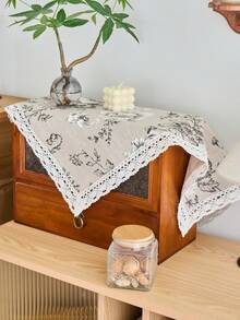 1 Stück schwarze Tischdecke mit Blume Muster, amerikanischer Landhausstil mit Spitzenrand, vielseitig einsetzbar für Esstisch, Küche, täglichen Gebrauch, Feste, Partys, Abendessen, Mikrowelle, Heimdekoration, für alle Jahreszeiten