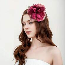 Fascinators Hats Women,Tea Party Fascinator Hair Clip With Feathers Wedding,Derby Hats Headbands - Style6-深紅色 - 查看 2