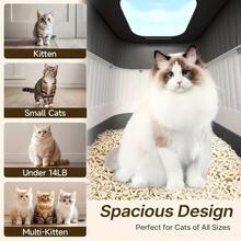 1PC Large Self-Cleaning Cat Litter Box, Cat Litter Box ,Litter Tray,Cat Accessories ,Cat Toys,Extra-Large Capacity Cat Litter Box, Odor-Proof, Leak-Proof, Not Easy To Leak, Pull-Out Design, Comfortable Toilet For Pets, Easy To Clean, Suitable For Kittens, Adult Cats, Rabbits, Size 35*48*36 Cm - 灰色 - 查看 4
