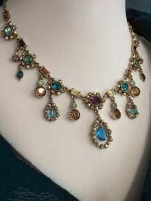 1 chiếc vòng cổ mặt dây chuyền hình học kiểu cổ điển năm 2026, đính đá Zirconia và ngọc trai giả, nhiều màu sắc, chất liệu kim loại, phù hợp cho nữ giới đeo hàng ngày, hẹn hò, dự tiệc, lễ hội, phối hợp với trang phục và phụ kiện thường ngày, món quà tuyệt vời nhất dành cho bạn bè, người yêu, ngày Valentine, năm mới. - Nhiều màu - Xem 1