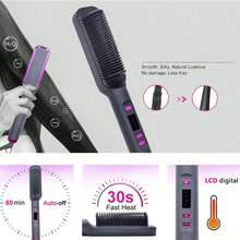 GENAI 2-In-1 Hair Straightener & Curler Brush – 4 Temp Settings, Anti-Frizz Fast Heat Tool For Silky Hair | Back To School & Holiday Gift For Women - EU C Type Plug(220-240V) - View 6