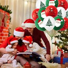 30pcs 12inch Latex Balloons, Santa Claus & Reindeer, White, Green And Red Christmas Tree Balloons, Suitable For Christmas Decoration