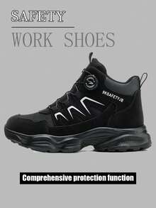Indestructible New Men's Safety Boots, Anti-Slip Wear-Resistant Rubber Soles, Stylish And Comfortable Work Boots, Casual Hiking Shoes - 黑色 - 查看 1