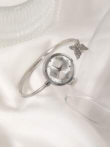 全新时尚女士蝴蝶手链表钻石切割玻璃水钻表盘石英表手链表礼物 - 均碼 - 查看 2