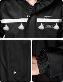 Raincoat Waterproof Long Rain Jacket Lightweight Rainwear Reflective With Packable Hood For Men Women Adultshalloween - 黑綠迷彩 - 查看 2