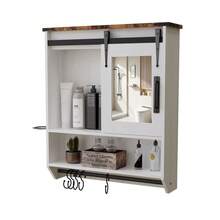 Wall-Mounted Bathroom Cabinet, Wood Wall Storage Cabinet, Wall Cabinet With Mirror, Bathroom Storage Wall Cabinet, With Adjustable Shelf/ Towel Bar/ 5 Hooks, Free Hair Dryer Holder, Multi-Functional Storage, Easy To Install, Suitable For Bathrooms, Living Rooms, Kitchens, Bedrooms, And Laundry Rooms. - 白色 - 查看 9