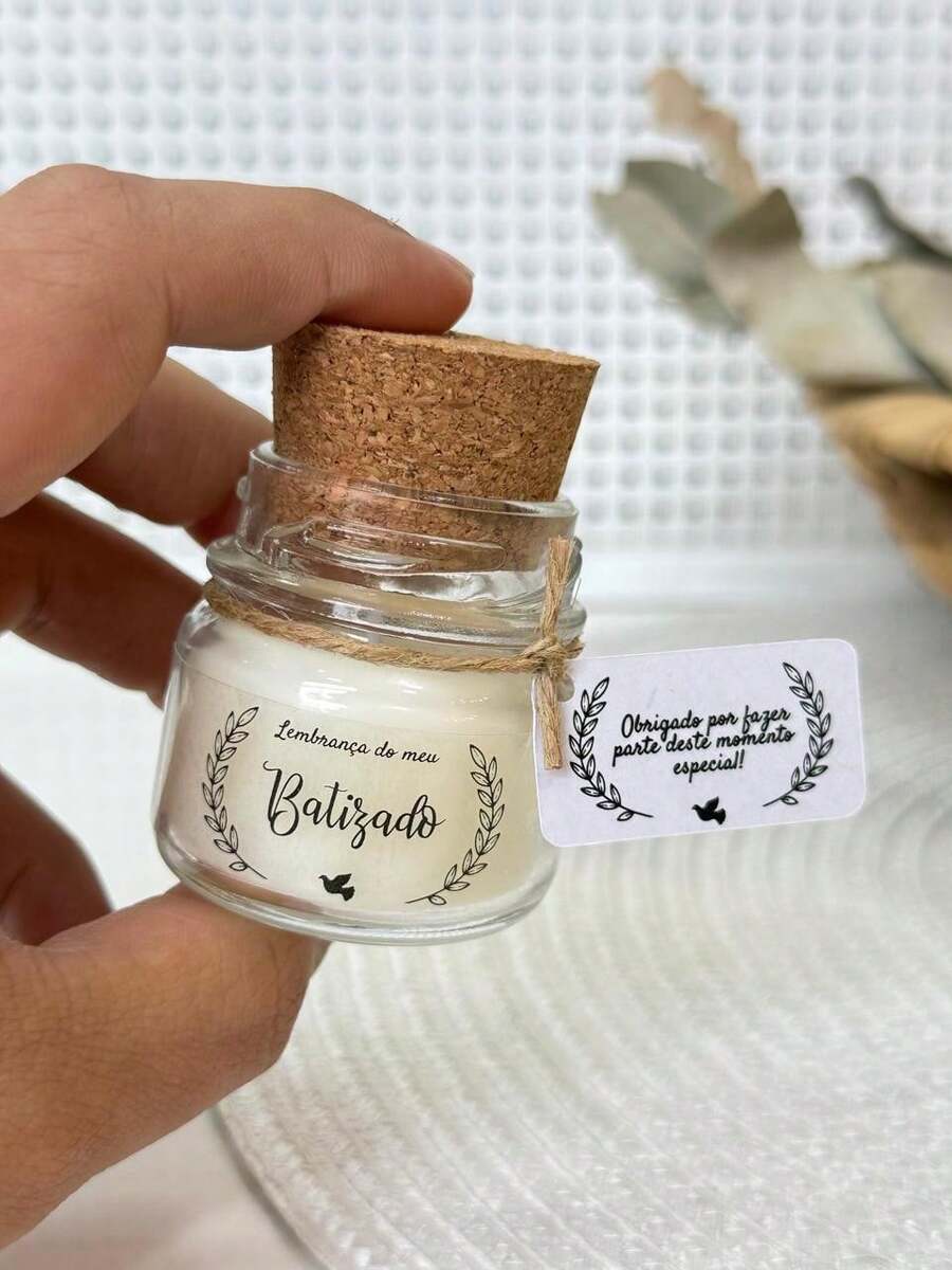 10 Christening Favors With Message - Baby Scented Candles 40g - White - View 1