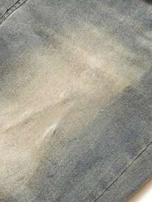 1 件卡其色男士修身弹力破洞街头工装慢跑休闲透气纯色厚牛仔裤，适合城市散步、亲子户外活动 - 卡其色 - 查看 5