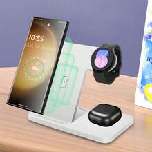 محطة شحن لاسلكية قابلة للطي متوافقة مع أجهزة سامسونج المتعددة، شاحن 3 في 1 حامل لهاتف Galaxy Z Flip 6/5/4/3 Z Fold S25 S24 S23 S22 S21 S20 Ultra FE/Note 20 10 9، ساعة Galaxy Watch 7/6/5 Pro/5/4/3/Active 2/1، سماعات Buds+/Pro/Live، مناسبة للمكتب والسكن والمنزل