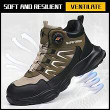 All-Season Steel Toe Safety Sneakers For Men And Women - Lightweight, Puncture-Proof & Anti-Slip Work Shoes With Rotating Buckle, Mid-Top Design For Warehouse, Delivery, Restaurant, Hiking & Daily Commute - Màu Khaki - Xem 8