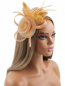 Fascinators Hats Women,Tea Party Fascinator Hair Clip With Feathers Wedding,Derby Hats Headbands - Ha9462-gold - View 3