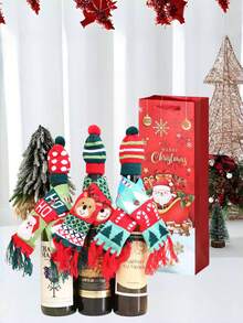 1/2pcs Christmas Hat Gift Bag Christmas Tree Snowman Wine Bottle Decoration, Party, Party Decoration, Home Decoration, Party Supplies, Suitable For Holiday Gifts Christmas Gifts