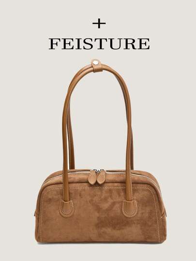 1 件复古绒面革保龄球包，拉链开合，适合日常外出、约会、通勤