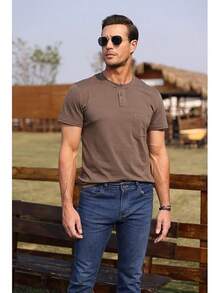Henley Shirts Slim Fit Button T-Shirthalloween - Verde - Ver 10