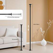 HSHa Wardrobe Rail Extendable Clothing Adjustable Length, Heavy Duty Steel Retractable Wardrobe Rods, Curtain Rod For Windows Showers, Closet Hanging Rails For Cabinet Bathroom Clothes Wardrobe Organiser - Black/90-160CM - View 9