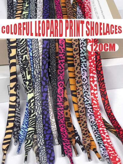 1 para modnych, kolorowych, płaskich sznurówek poliestrowych z nadrukiem w panterkę, odpowiednich do trampek, butów do biegania i butów płóciennych