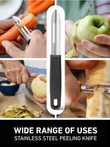 1/2 piezas Pelador de cocina, Pelador, Pelador, Cuchillo de cocina, Cuchillo de cocina, Cuchillo para verduras de acero inoxidable y plástico, color plateado y negro, 17.5 cm x 1.5 cm