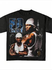 50 Cent Inspired Y2K Retro Graphic T-Shirt - Black Cotton Crew Neck, Short Sleeve, Unisex Streetwear For Men & Women, Hip Hop Style With Bold "50 CENT" Design, Perfect For Casual Wear, Everyday Tshirt| Bold Graphic Tee| Comfortable Fit - màu đen - Xem 1