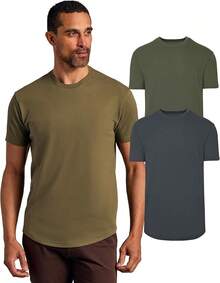 Mens T-Shirts – Curved Hem Tee Mens, Hipster Shirts For Men, Long Tail T Shirts For Man, Drop Cut Lounge/Sleephalloween - Màu xanh lá cây Carbon/Quân đội (gói 2 chiếc) - Xem 1