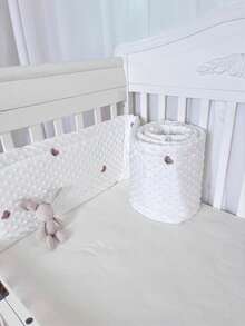 1pc Baby Crib Integrated Soft Bumper Pad, Infant Bed Rail Protector, Newborn Cartoon Embroidery Cushion Crash Pad, Children Anti-Collision Fence - Happy Bear - View 7