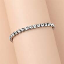 1PC Stainless Steel 18K Plated Zirconia Inlaid Bracelet For Women In French Fashion With Ins Style, Suitable For Parties, Dates, And Office Workers With A Mother Day Gift