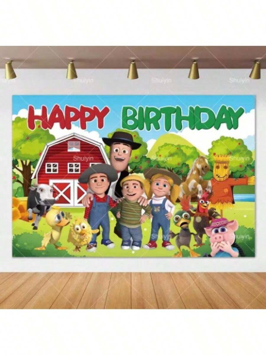 Cartoon Farm Barn La Granja De Zenón Theme Backdrop Birthday Party Decorations Background Photozone Props Poster Gifts - 白色 - 查看 1