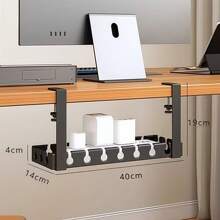 Under Desk Cable Management Tray, Extendable 11.2" To 21.6" Cable Management Under Desk Tray, No Drill With Clamp For Home Office