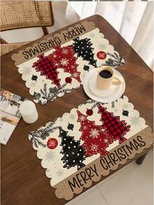2pcs/4pcs Set Creative Christmas Party Linen Insulated Mat With Wavy Edge Non-Slip 12*18 Inch Heat Resistant For Christmas Holiday Farmhouse Family Party & Party Decoration Placemat
