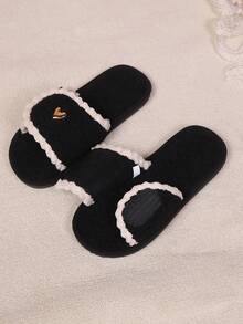 女士时尚优雅心形装饰可调节钩环蓬松露趾拖鞋,柔软舒适轻便鞋底,适合返校、万圣节、客厅和卧室,四季皆宜 - 黑色 - 查看 3