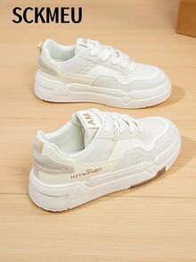 SCKMEU. 1 Pair All-Match Sporty Fashionable Women's Casual Lightweight Small White Shoes, Student Shoes, Small Size Suitable For Petite Women - 白色 - 查看 7