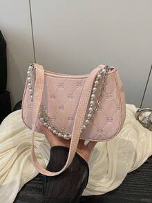 2025 New Pearl Chain Crossbody Bag, Women's Shoulder Bag, Compact Minimalist Commuter Bag, Sweet & Cute Summer Square Bag - Pink - View 11