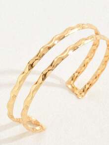 1pc Hollow Minimalist Double Layer Arm Cuff, Personalized Line Design Hiphop Versatile Bracelet