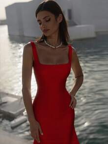 Basrey Red Spaghetti Strap High Waist Fitted Backless Bridesmaid Dress, Mermaid Long Gown, Suitable For Weddings, Bachelorette Parties, Vacations, Galas, Brides, White Dresses - Red - View 5