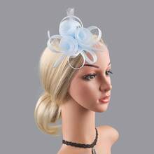 Fascinators Hats Women,Tea Party Fascinator Hair Clip With Feathers Wedding,Derby Hats Headbands - Ha9589-藍色 - 查看 4