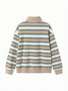 Balabala 2025秋季新款青少年男童条纹半拉链长袖卫衣 - 咖色調 - 查看 2