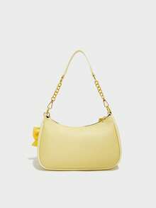 Túi đeo vai nữ cổ điển và thời trang, làm từ vải PU chống thấm nước đa năng, mặt dây chuyền nơ vàng và thiết kế trang trí chữ. Đây là túi đeo vai và túi đeo nách dành cho nữ, có thể dùng làm quà tặng cho bạn bè và gia đình. Hoàn hảo cho việc mua sắm, đi làm, đi chơi, tiệc tùng, v.v. - Màu vàng - Xem 3