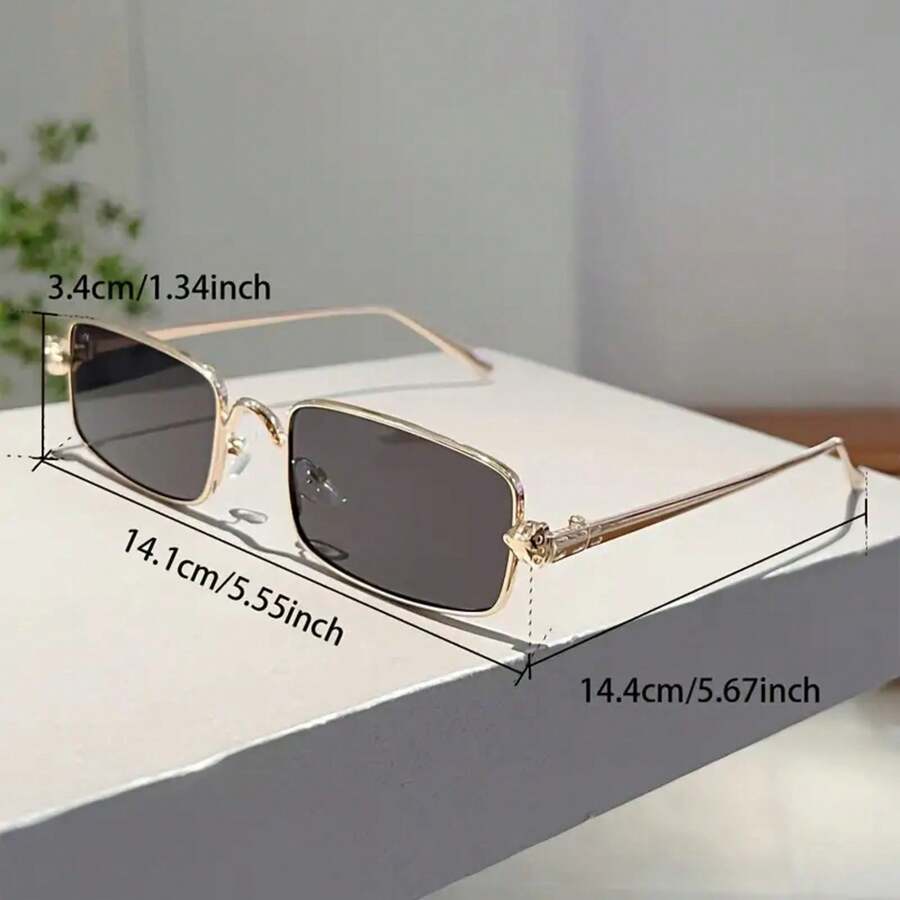 1 Pair Women Full Frame Rectangle Fashion Glasses Vintage Metal Frame Leopard Head Decoration Classic Green Glasses High-End Light Luxury Men Glasses Suitable For Taking Photos And Wearing - 透明的 - 查看 1