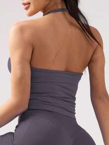 Áo tập yoga thể thao không tay dáng ngắn cho nữ, áo tank top co giãn thoáng khí dành cho tập luyện thể dục mùa hè - Bụi tím - Xem 11