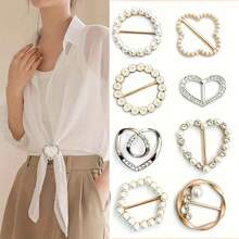 8Pcs Pearl & Rhinestone Shirt Buckle Set For Women – Heart, Daisy & Round Metal Clips For Scarf Styling, Waist Cinching, DIY T-Shirt Knotting, Fashion Layering & Outfit Upgrade Accessories - 8Pcs/Set - 查看 8