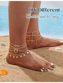 Milacolato Toe Rings And Ankle Bracelets For Women Silver Rose Gold Plated Anklet Toe Rings Cute Layered Anklets Open Tail Rings Adjustable Beach Foot Jewelry For Summer - 彩色 - 查看 9