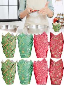 50 Stück/100 Stück Weihnachts-Themen Tulpen Cupcake Förmchen, fettdichte Backförmchen, geeignet für Weihnachten, Geburtstage und Feiertagspartys, unverzichtbar für Weihnachtsbäckerei! Weihnachten Weihnachtsdekoration Weihnachtspyjamas Weihnachtsgeschenke Weihnachtsdekoration