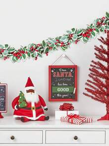 1 件人造冬青叶和红色浆果花环 - 塑料藤蔓装饰，适用于壁炉、大门、楼梯和房间 - 节日室内/室外装饰，适合冬季和新年庆祝活动、情人节、礼物、圣诞节万圣节装饰藤蔓 - 彩色 - 查看 2