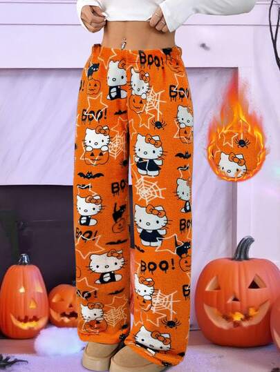 Sanrio 1pc  Plush Warm Fleece Fluffy Pants For Women, Cute & Comfortable For Autumn/Winter, Fall, Cozy
